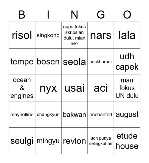 euns Bingo Card