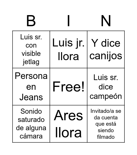 Carta 1 Bingo Card