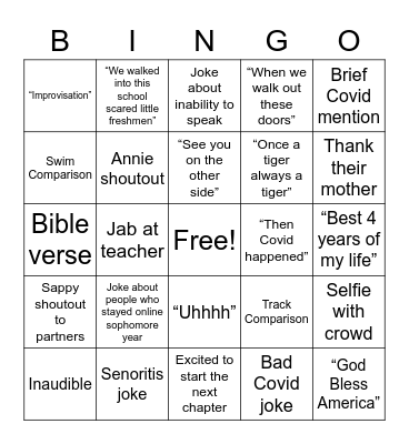 Grad Speech Bingo Card