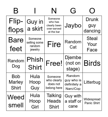 Hippie Bingo at The Cafe Bingo Card