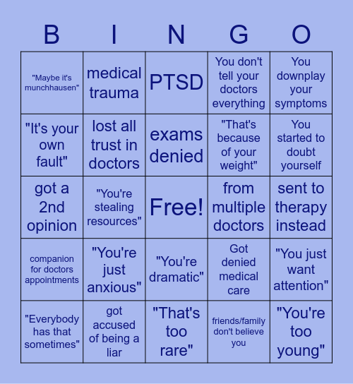 medical gaslighting Bingo Card