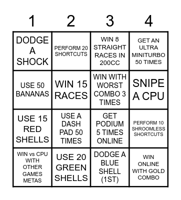 Mario Kart Bingo Card