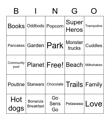 Peirce Family BINGO Card