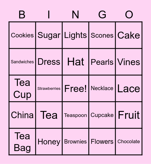 Tea Party Bingo Card