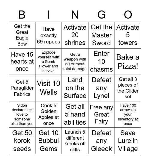 Tears of the Kingdom - Bubble Bingo #1 Bingo Card