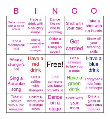 21st Birthday Family Bar Crawl Bingo Card