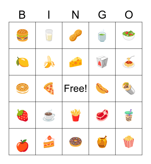 Foodie Bingo Card