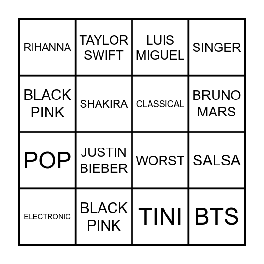 MUSIC Bingo Card