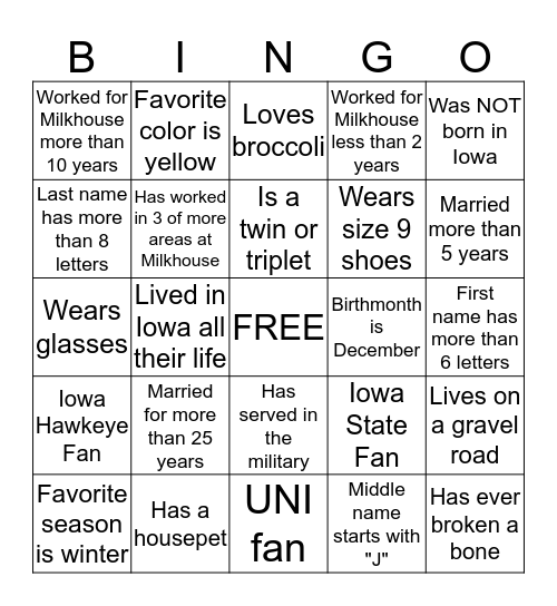 MILKHOUSE "Who's Moo" Bingo Card