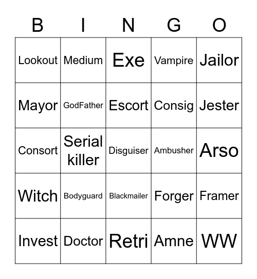 ToS roles Bingo Card
