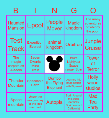 A Day In Disney Bingo Card