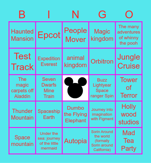 A Day In Disney Bingo Card