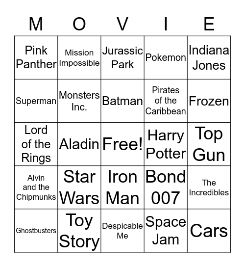 MOVIE Song BINGO Card