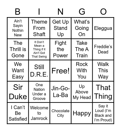 Black Music History Bingo Card