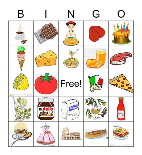 Italian Food Bingo Card