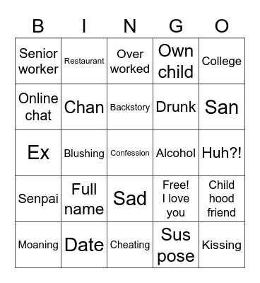 Anime thingy Bingo Card