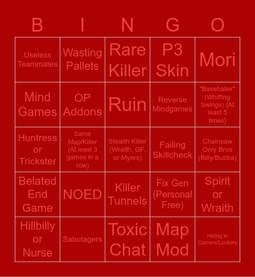 DbD Round-Up Bingo Card