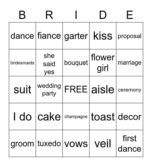 Bridal Bingo Card