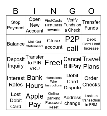 Call Center Bingo Card