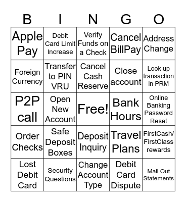 Call Center Bingo Card