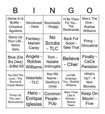 CLAIRE'S POP N ROLL 90s BINGO Card