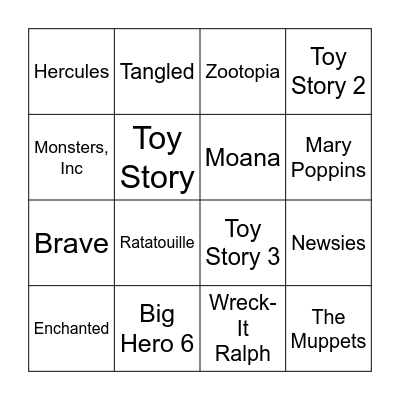 Disney Music Bingo Card
