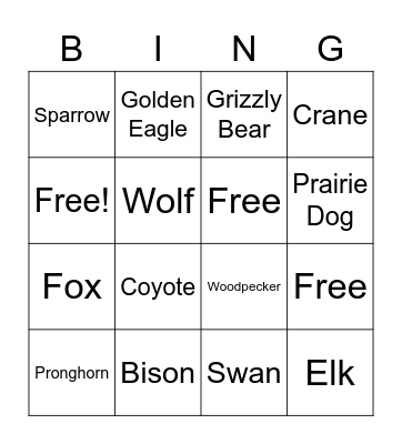 Lewis & Clark Animals Bingo Card