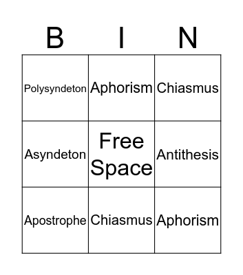Rhetorical Terms Bingo Card