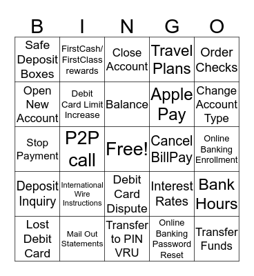 Call Center Bingo Card