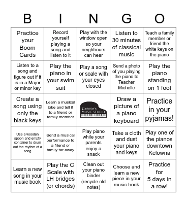 Summer Practice Incentive Bingo Card