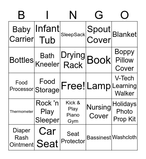 Vi's Baby Shower Bingo Card