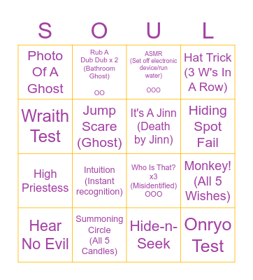 Phasmophobia Hit List (Short Stream) Bingo Card