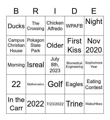 Bethany Bridal BINGO Card