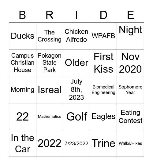 Bethany Bridal BINGO Card