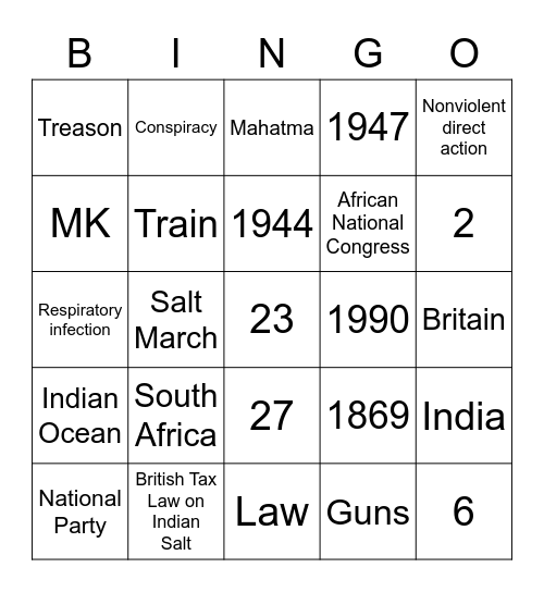 Mandela and Gandhi Bingo Card