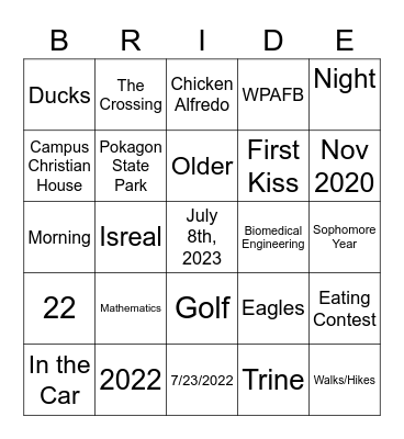 Bethany Bridal BINGO Card