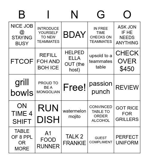Untitled Bingo Card