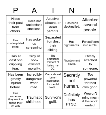 Suffering Bingo Card
