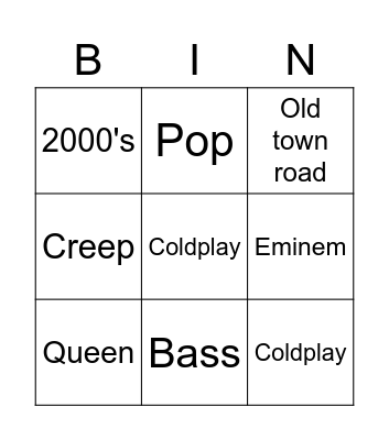 musical bingo Card
