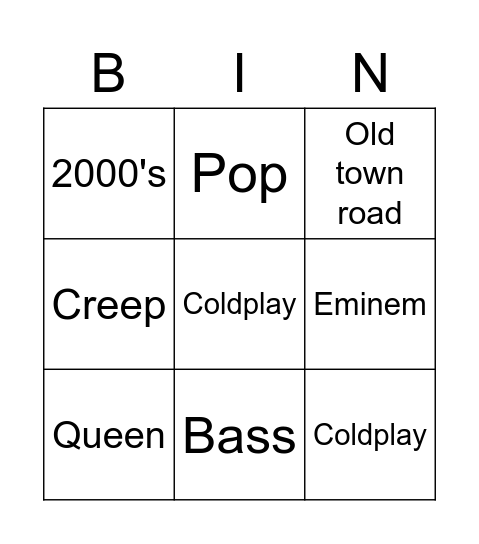 musical bingo Card