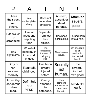 Suffering Bingo Card