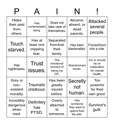 Suffering Bingo Card