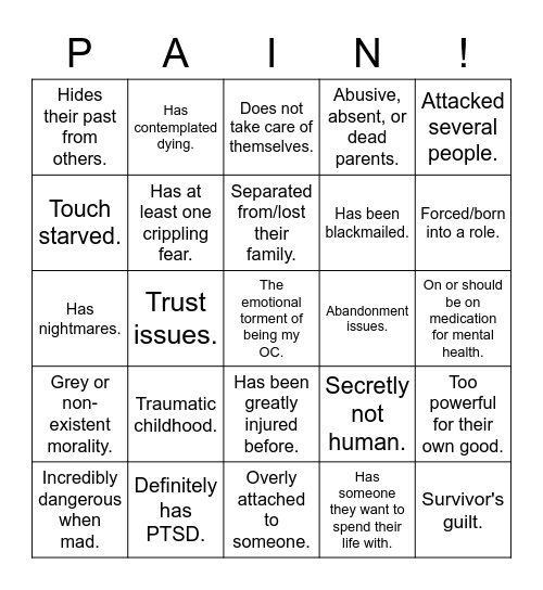 Suffering Bingo Card