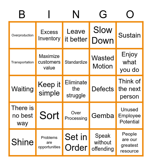 RP Lean Bingo Card