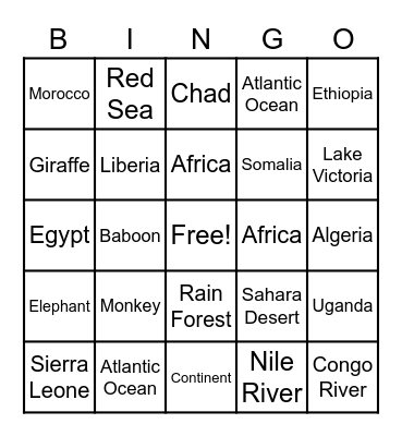 Motherland Bingo Card