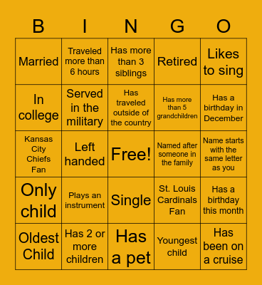 Warren Family Reunion 2023 Bingo Card