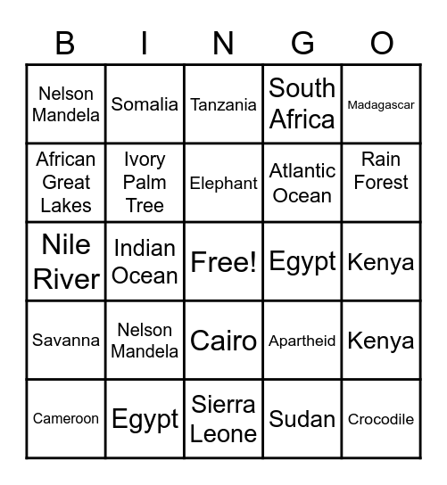 Motherland Bingo Card