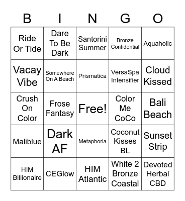 Lotion Bingo Card