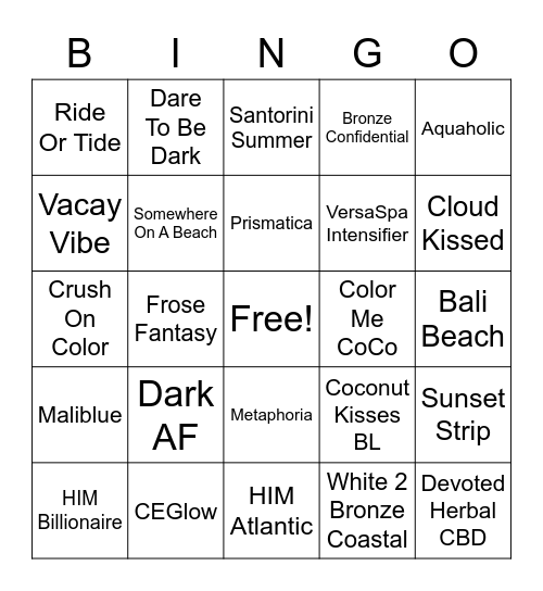 Lotion Bingo Card