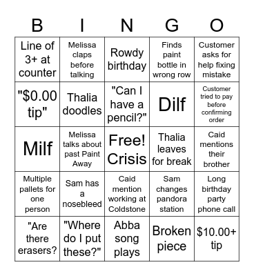Paint Away Bingo pt. 4! Bingo Card